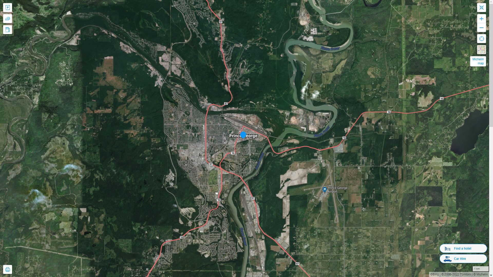 Prince George Highway and Road Map with Satellite View